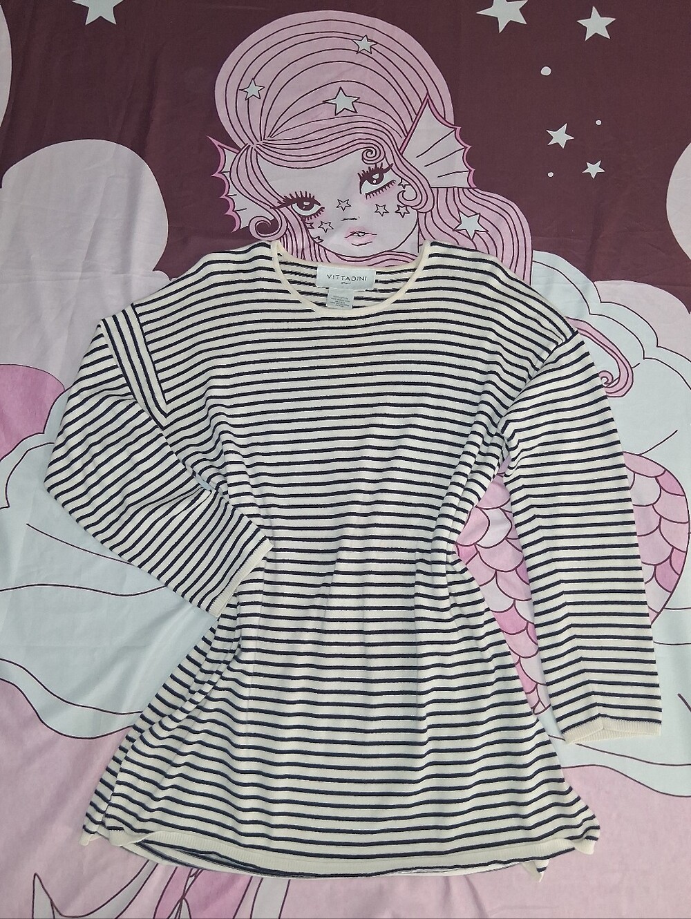 Adrienne Vittadini Black and Cream Striped Sweater